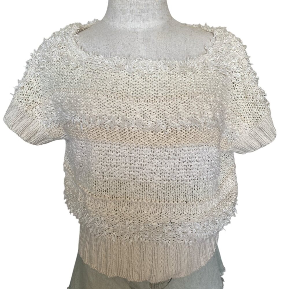 Free People Medium Biege Short Sleeve Textured Sweater